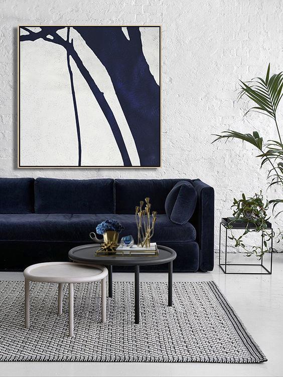 Navy Blue Minimalist Painting #NV193A - Click Image to Close